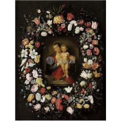Мадонна с младенцем в цветочной гирлянде - Модульная картины, Репродукции, Декоративные панно, Декор стен