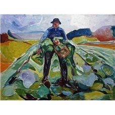 Картина на холсте по фото Модульные картины Печать портретов на холсте Мужчина на капустном поле
