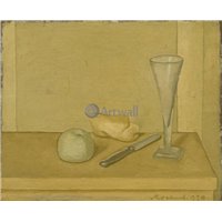 Портреты картины репродукции на заказ - Натюрморт с яблоком, ножом, хлебом и бокалом