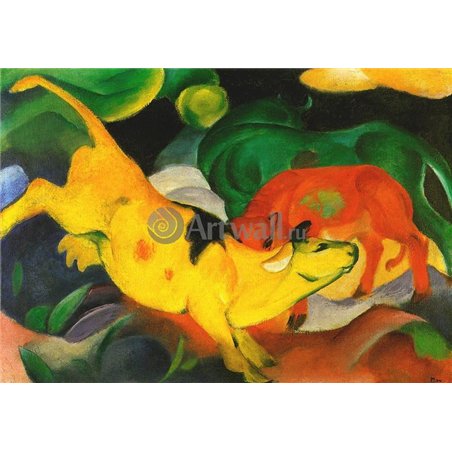Красная, желтая и зеленая коровы