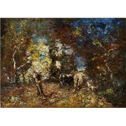 Крестьянин и коровы в лесу