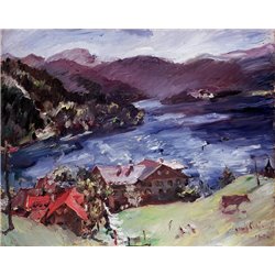 Озеро Вальхен, пейзаж с коровой - Модульная картины, Репродукции, Декоративные панно, Декор стен