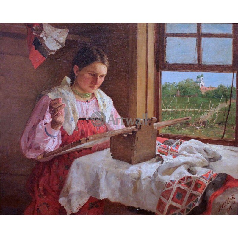 Крестьянка за вышивкой