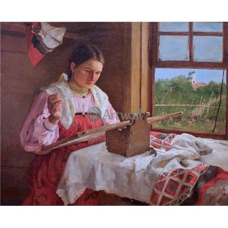 Крестьянка за вышивкой