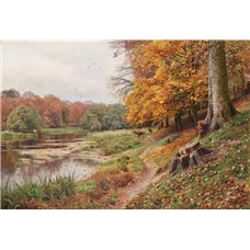 Картина на холсте по фото Модульные картины Печать портретов на холсте Осенний день в лесу, олень у озера