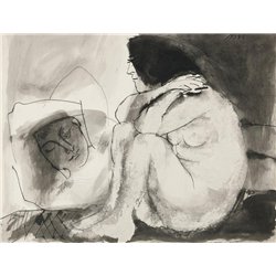 Лежащий мужчина и сидящая женщина
