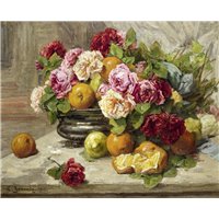 Портреты картины репродукции на заказ - Натюрморт с розами и фруктами