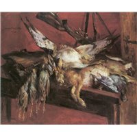 Портреты картины репродукции на заказ - Охотничий натюрморт с зайцем и куропатками