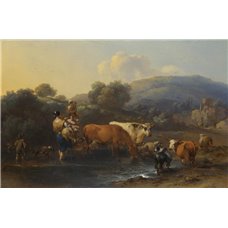Картина на холсте по фото Модульные картины Печать портретов на холсте Пастушки со стадом, переходящие ручей
