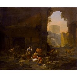 Пастухи со стадом среди руин - Модульная картины, Репродукции, Декоративные панно, Декор стен
