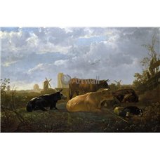 Картина на холсте по фото Модульные картины Печать портретов на холсте Пастух с коровами на фоне Дордрехта