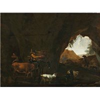 Портреты картины репродукции на заказ - Пастухи и стадо в пещере