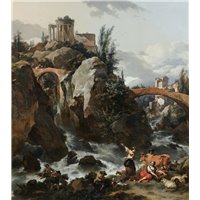 Портреты картины репродукции на заказ - Пейзаж с водопадом и храмом Сивиллы в Тиволи