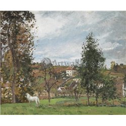 Пейзаж с белой лошадью на лугу - Модульная картины, Репродукции, Декоративные панно, Декор стен