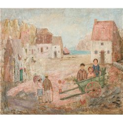 Пейзаж городка с детьми в коляске - Модульная картины, Репродукции, Декоративные панно, Декор стен