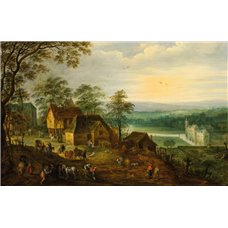 Картина на холсте по фото Модульные картины Печать портретов на холсте Пейзаж с деревней и замком