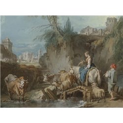 Пейзаж с пастушкой и городом вдали - Модульная картины, Репродукции, Декоративные панно, Декор стен