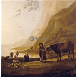 Пейзаж с пастухом и быком - Модульная картины, Репродукции, Декоративные панно, Декор стен