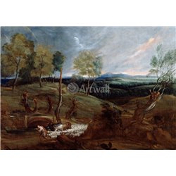 Пейзаж с пастухом и его стадом на закате - Модульная картины, Репродукции, Декоративные панно, Декор стен