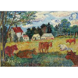 Пейзаж с коровами - Модульная картины, Репродукции, Декоративные панно, Декор стен