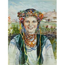 Картина на холсте по фото Модульные картины Печать портретов на холсте Портрет девушки в украинском костюме