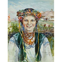 Портрет девушки в украинском костюме - Модульная картины, Репродукции, Декоративные панно, Декор стен