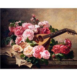 Натюрморт с розами и мандолиной - Модульная картины, Репродукции, Декоративные панно, Декор стен