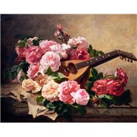 Портреты картины репродукции на заказ - Натюрморт с розами и мандолиной
