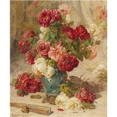 Картина на холсте по фото Модульные картины Печать портретов на холсте Натюрморт с розами в вазе и веером