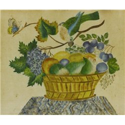 Неизвестный художник «Фрукты в вазе и попугай»