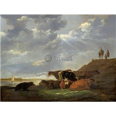 Картина на холсте по фото Модульные картины Печать портретов на холсте Речной пейзаж с коровами