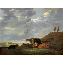 Речной пейзаж с коровами - Модульная картины, Репродукции, Декоративные панно, Декор стен