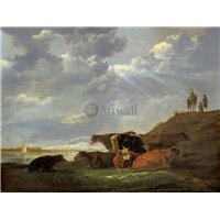 Портреты картины репродукции на заказ - Речной пейзаж с коровами
