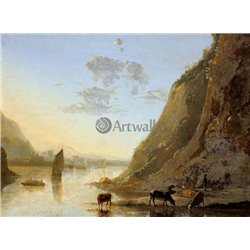 Речной берег с коровами - Модульная картины, Репродукции, Декоративные панно, Декор стен