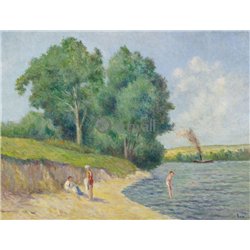 Пароход на Сене и купальщики
