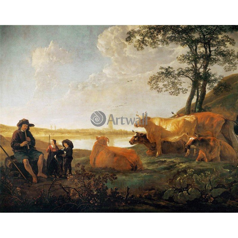 Пейзаж с пастухами и стадом на фоне Ренена