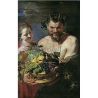 Портреты картины репродукции на заказ - Сатир и девушка с корзиной фруктов