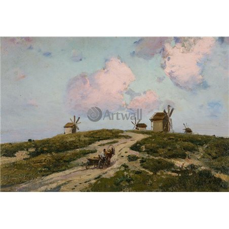 Пейзаж с мельницами
