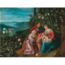 Картина на холсте по фото Модульные картины Печать портретов на холсте Святое семейство со св. Елизаветой и младенцем Иоанном Крестителем на фоне пейзажа