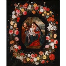 Картина на холсте по фото Модульные картины Печать портретов на холсте Святое семейство в цветочной гирлянде
