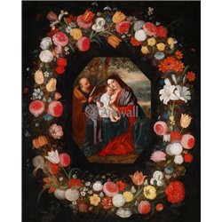 Святое семейство в цветочной гирлянде - Модульная картины, Репродукции, Декоративные панно, Декор стен