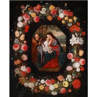 Портреты картины репродукции на заказ - Святое семейство в цветочной гирлянде