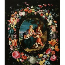 Картина на холсте по фото Модульные картины Печать портретов на холсте Св.Семейство с Иоанном Крестителем в цветочной гирлянде