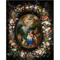 Портреты картины репродукции на заказ - Св.Семейство с Иоанном Крестителем в цветочной гирлянде