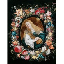 Картина на холсте по фото Модульные картины Печать портретов на холсте Св.Мария Магдалина в цветочной гирлянде