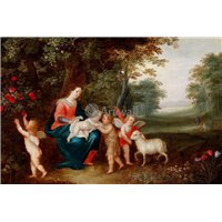 Портреты картины репродукции на заказ - Совместно с Питером ван Авонтом - Мадонна с младенцем и Иоанном Крестителем в пейзаже