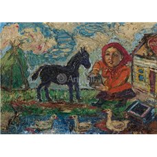 Картина на холсте по фото Модульные картины Печать портретов на холсте Три утки и лошадь