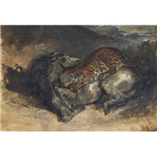 Картина на холсте по фото Модульные картины Печать портретов на холсте Тигр, напавший на лошадь