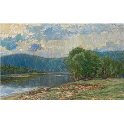 Речной пейзаж с горами