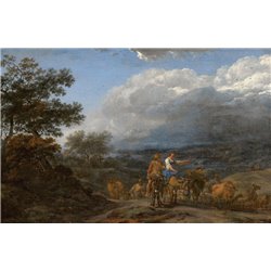 Холмистый пейзаж с пастухами и стадом - Модульная картины, Репродукции, Декоративные панно, Декор стен